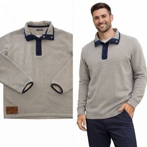 Southern Marsh Pullover‎ Fleece Sweatshirt Heather Grey Navy Trim Men's L